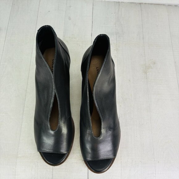 Lucky Brand JOAL Leather Ankle Block Open Toe Stacked Heels Booties Sz 10 M 41.5 - Picture 9 of 16